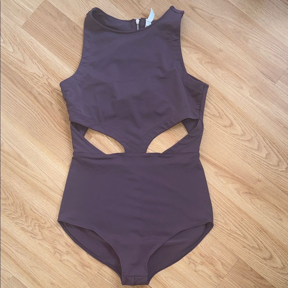 Free People Movement Taupe Cutout Bodysuit activewear  Small One Piece